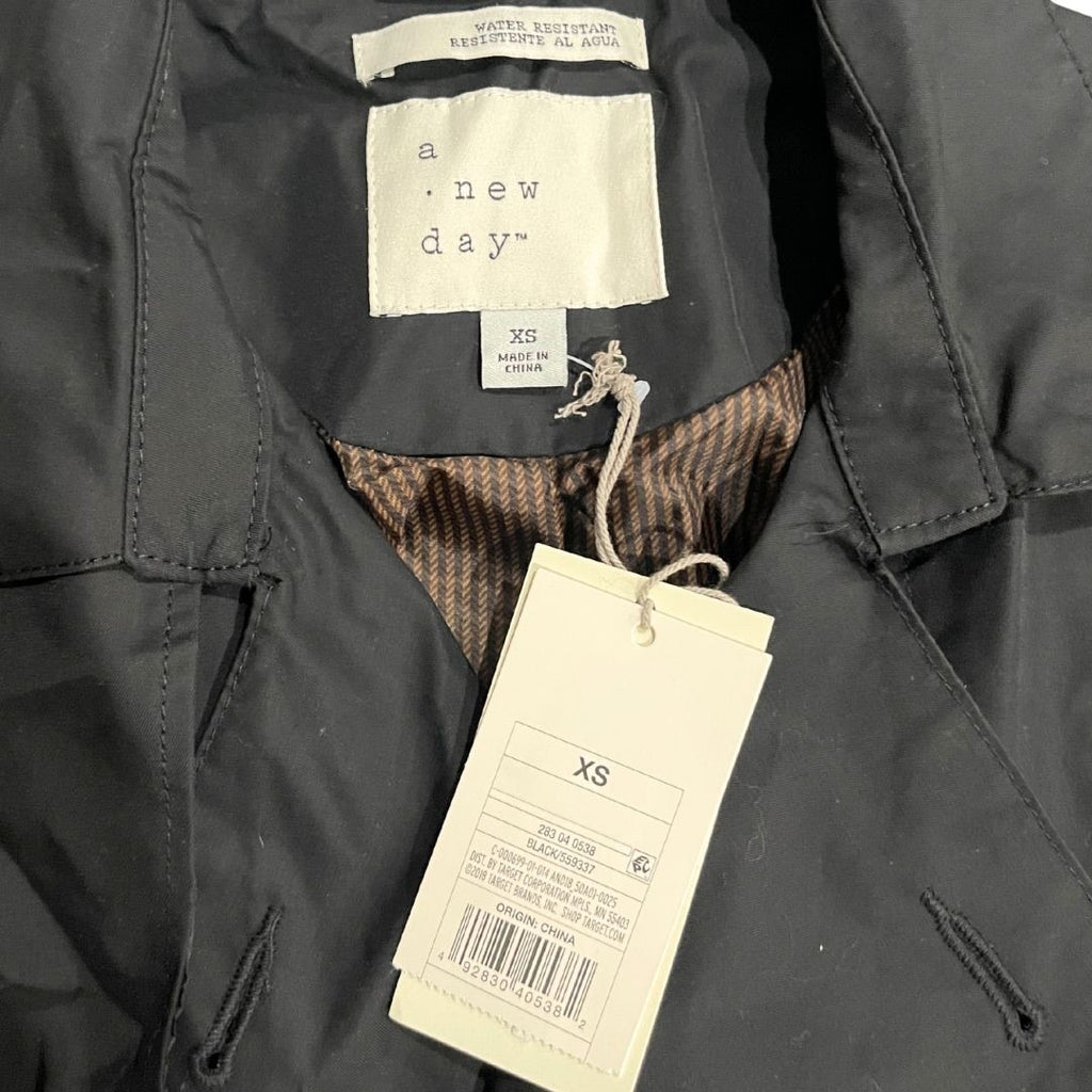 A New Day Double Breasted Trench Coat SZ XS Water Resistant Belted and Lined NWT