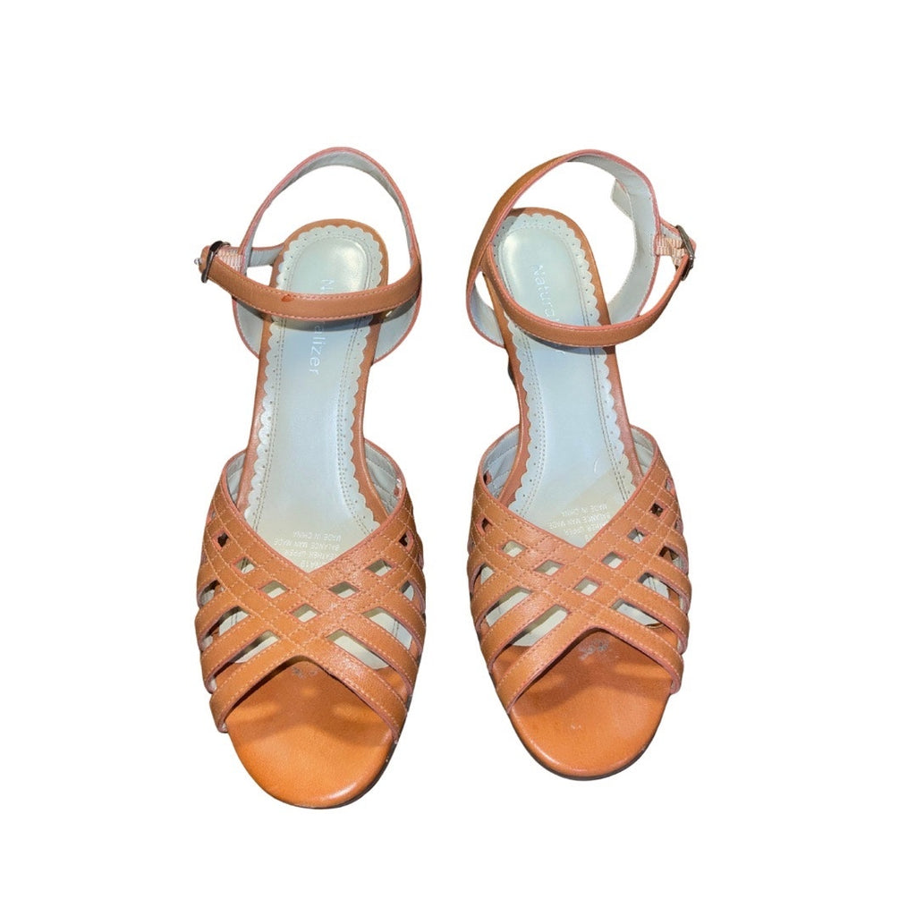 Naturalizer Estrada Melon Leather Slingback Sandals Size 6.5 Heels Boho Vacation