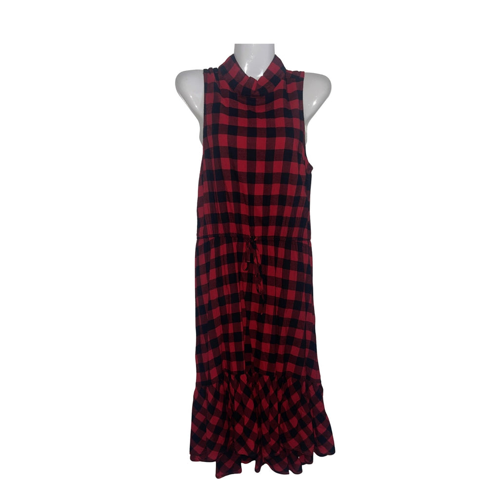 BP Nordstrom Sleeveless Buffalo Plaid Ruffled Midi Mock Neck Dress SZ S Flirty