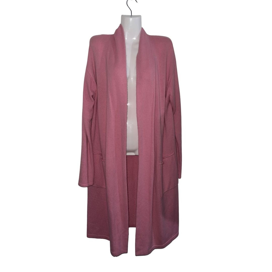 Guest In Residence Knitters Cashmere Open Front Long Pink Cardigan Size Small