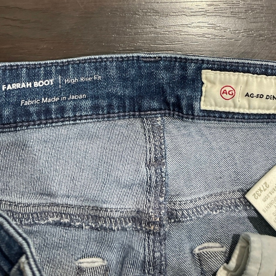 AG Adriano Goldschmied Farrah Boot High Rise Denim Jeans SZ 27 Flared Raw Hem