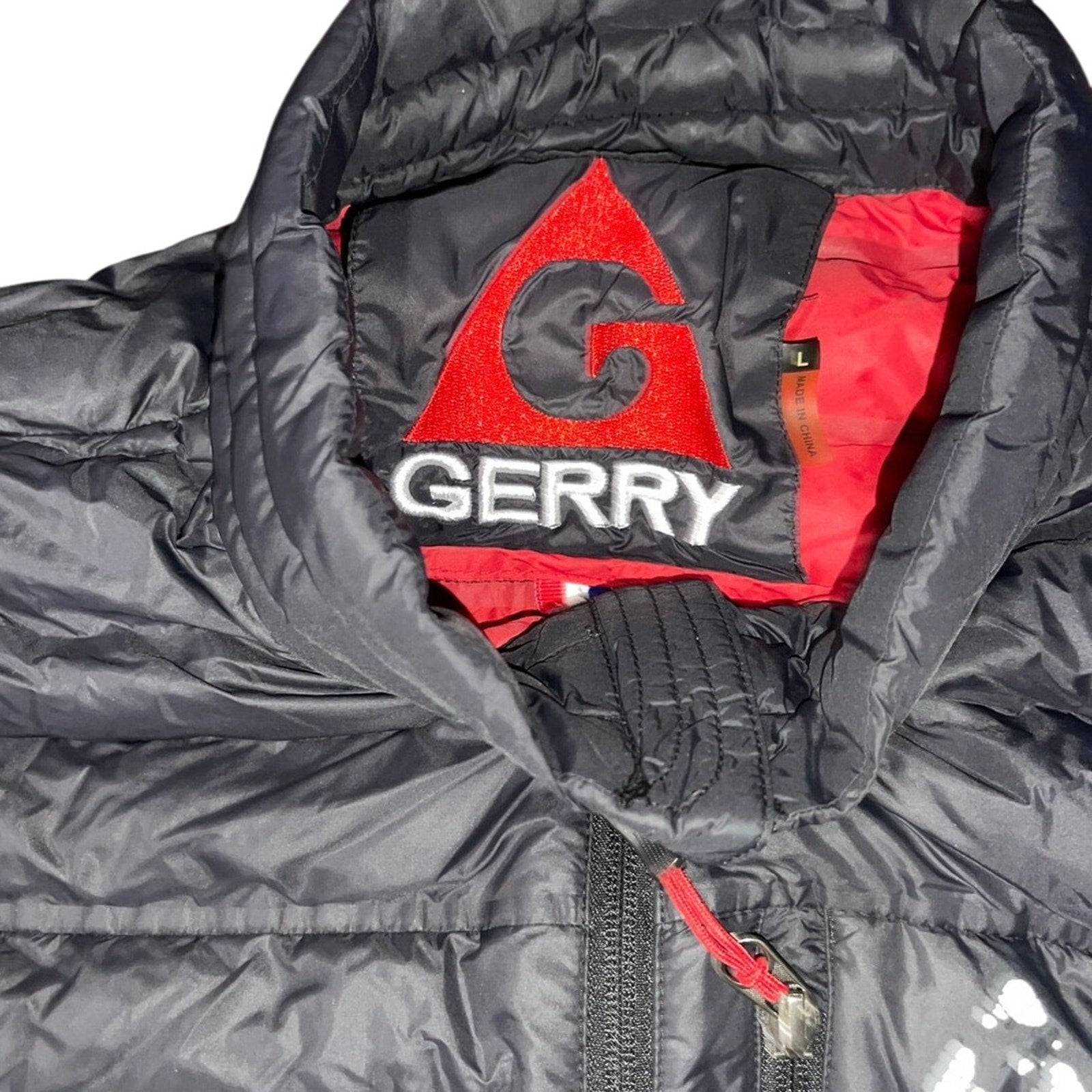 Gerry Black Full Zip Puffer Down Lightweight Nylon Jacket Size Large Winter