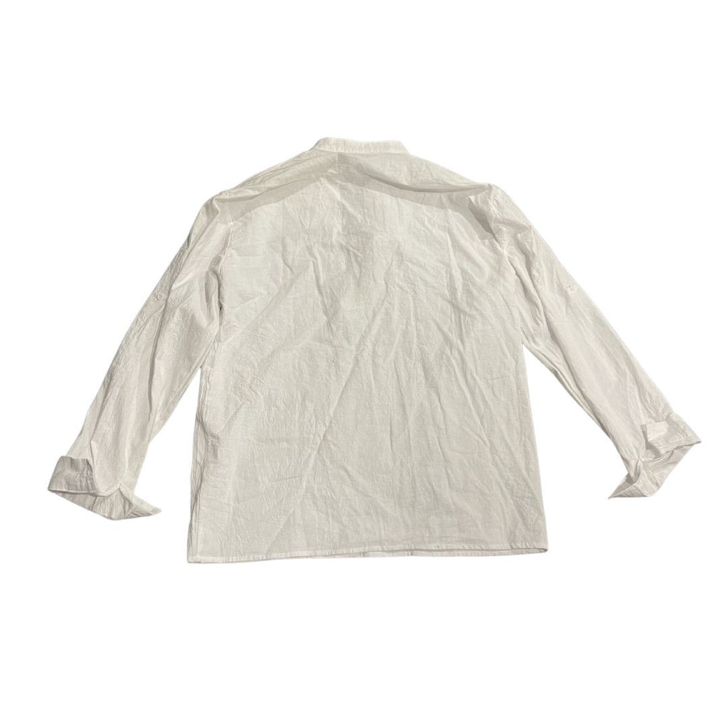 Gauzy Mandarin Collar Long Sleeve White Blouse SZ Large Relaxed Fit Casual Chic