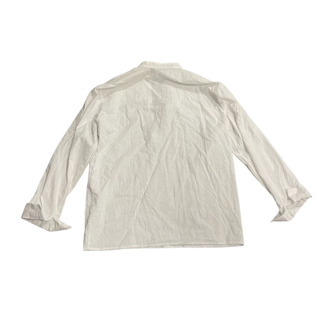 Gauzy Mandarin Collar Long Sleeve White Blouse SZ Large Relaxed Fit Casual Chic
