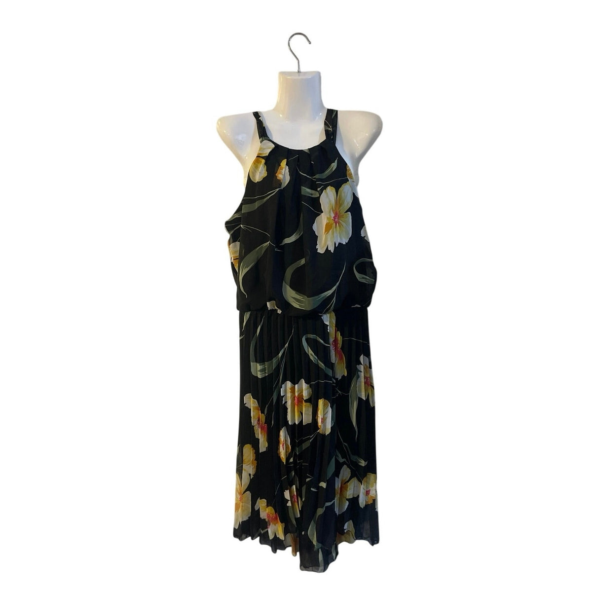 Premier Amour Sleeveless Floral High Halter Pleated Flowy Chiffon Dress SZ NWT 6