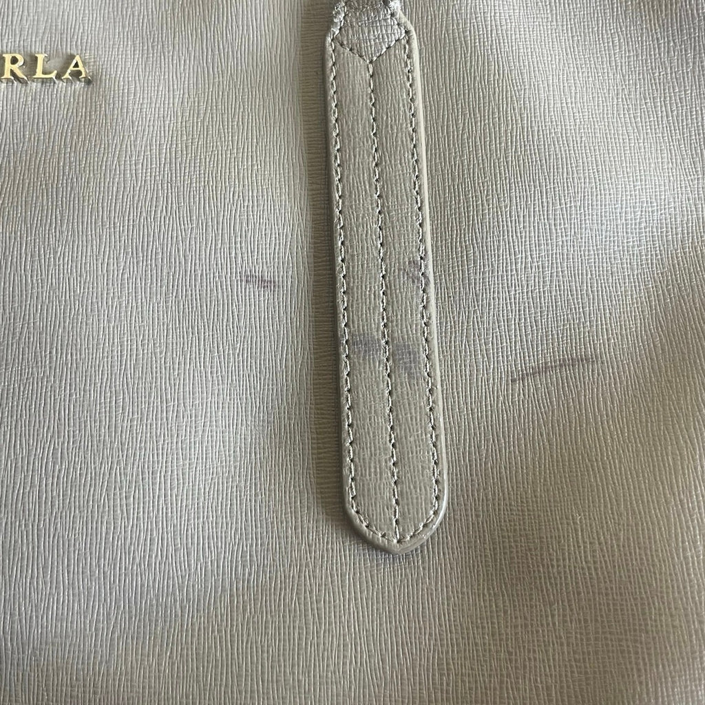 Furla Taupe Texture Leather Tote Shoulder Handbag Minimalist Quiet Luxury Chic
