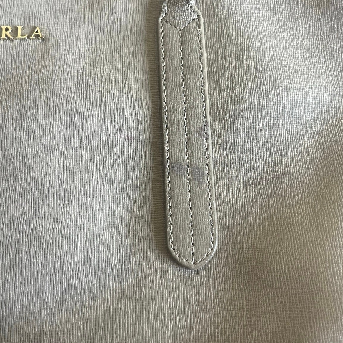 Furla Taupe Texture Leather Tote Shoulder Handbag Minimalist Quiet Luxury Chic