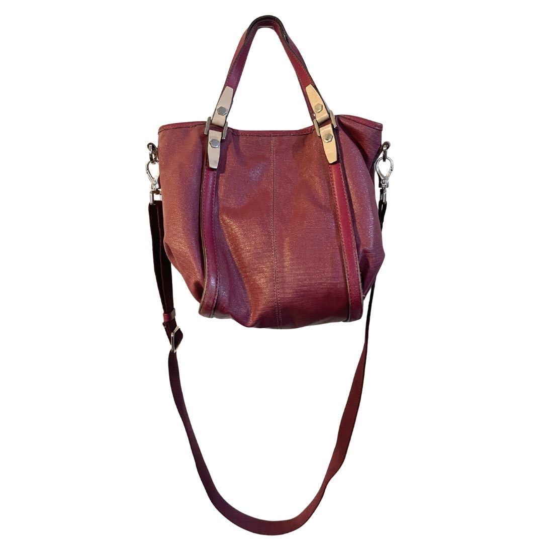 Tod's G-Line Sacca Piccola Red Coated Canvas Hobo Bag Crossbody Quiet Luxury