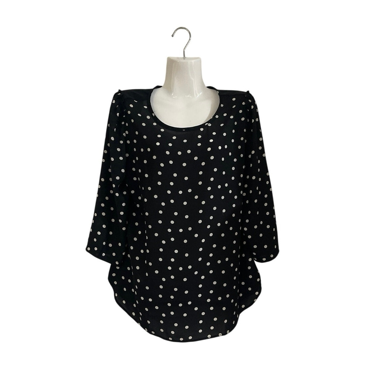 Van Heusen Black White Polka Dot Blouse Size Medium Office Chic Classy Modern