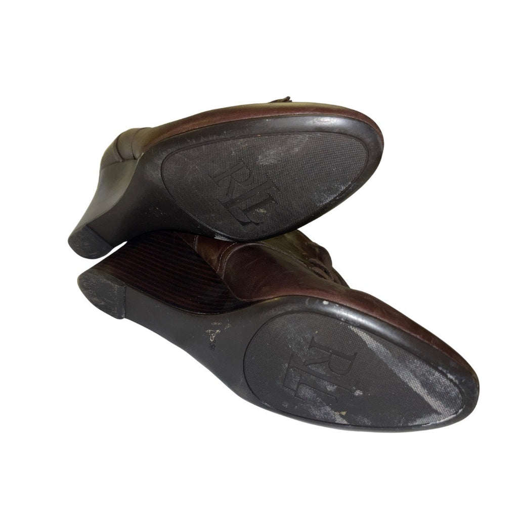 Lauren Ralph Lauren Tamia Wedge Ankle Booty Brown Leather Size 9.5