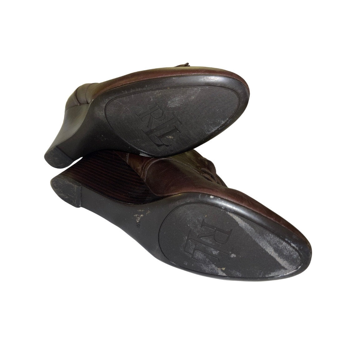 Lauren Ralph Lauren Tamia Wedge Ankle Booty Brown Leather Size 9.5