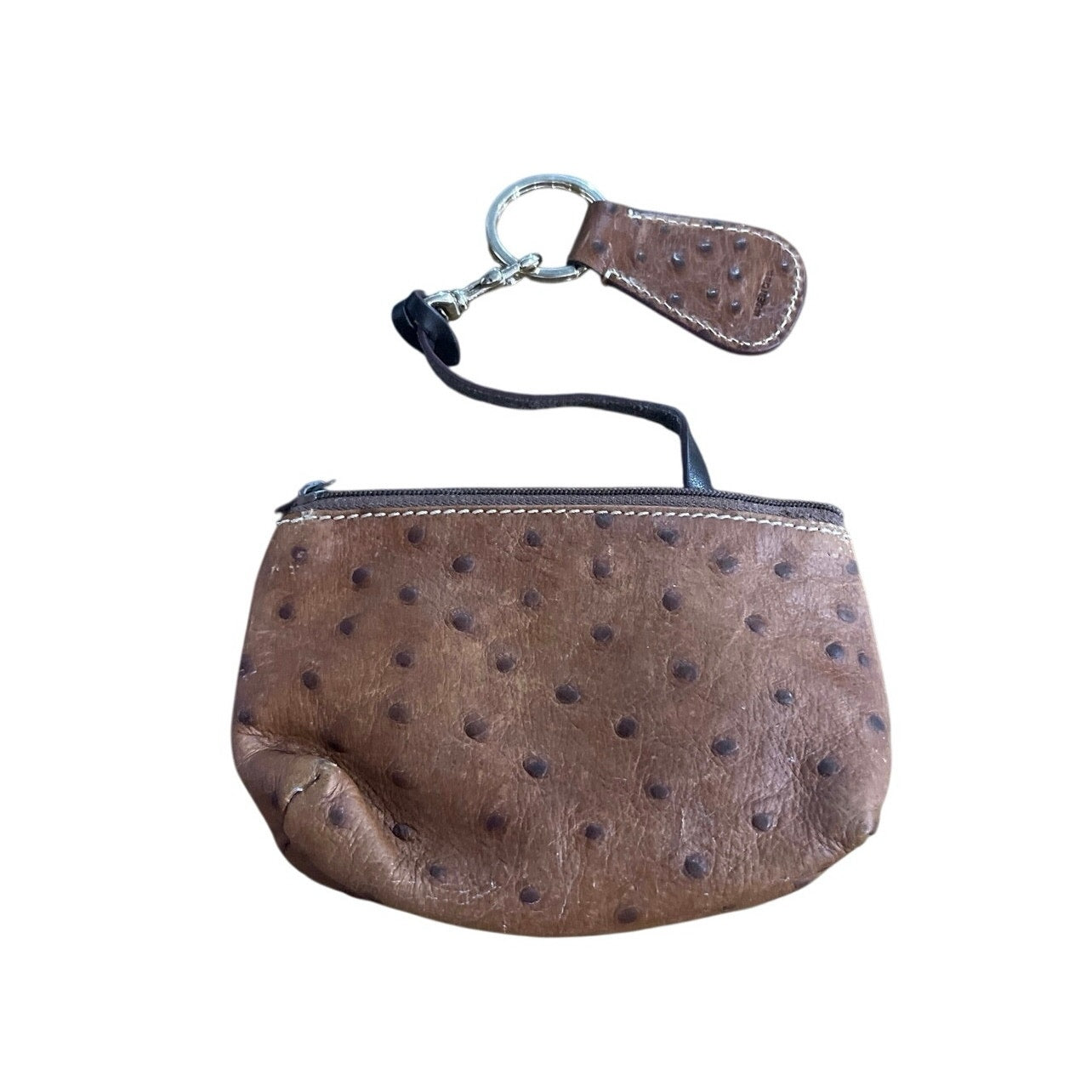 Dooney & Bourke Brown Ostrich Leather Coin Keychain Wallet Purse