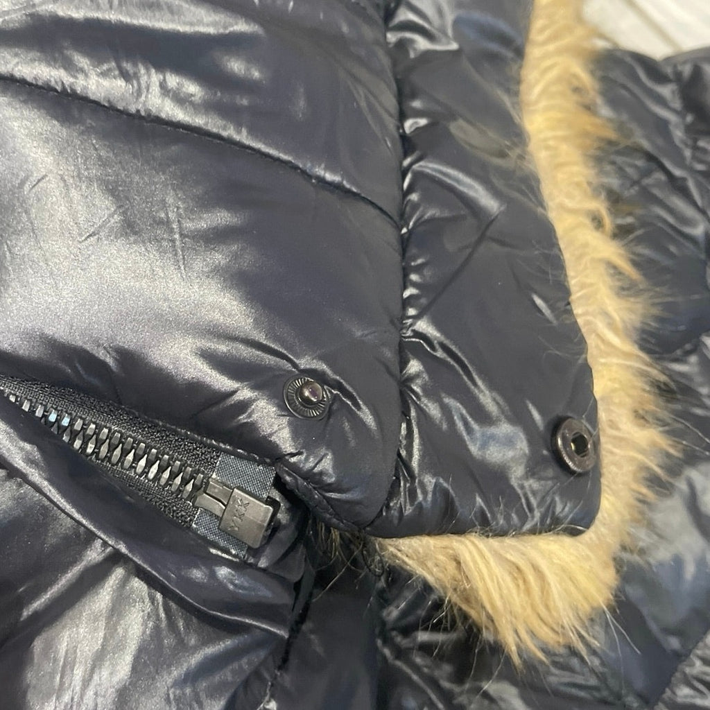 S13 Chelsea Faux Fur Trim Hooded Quilted Down Puffer Coat Jacket SZ S Winter