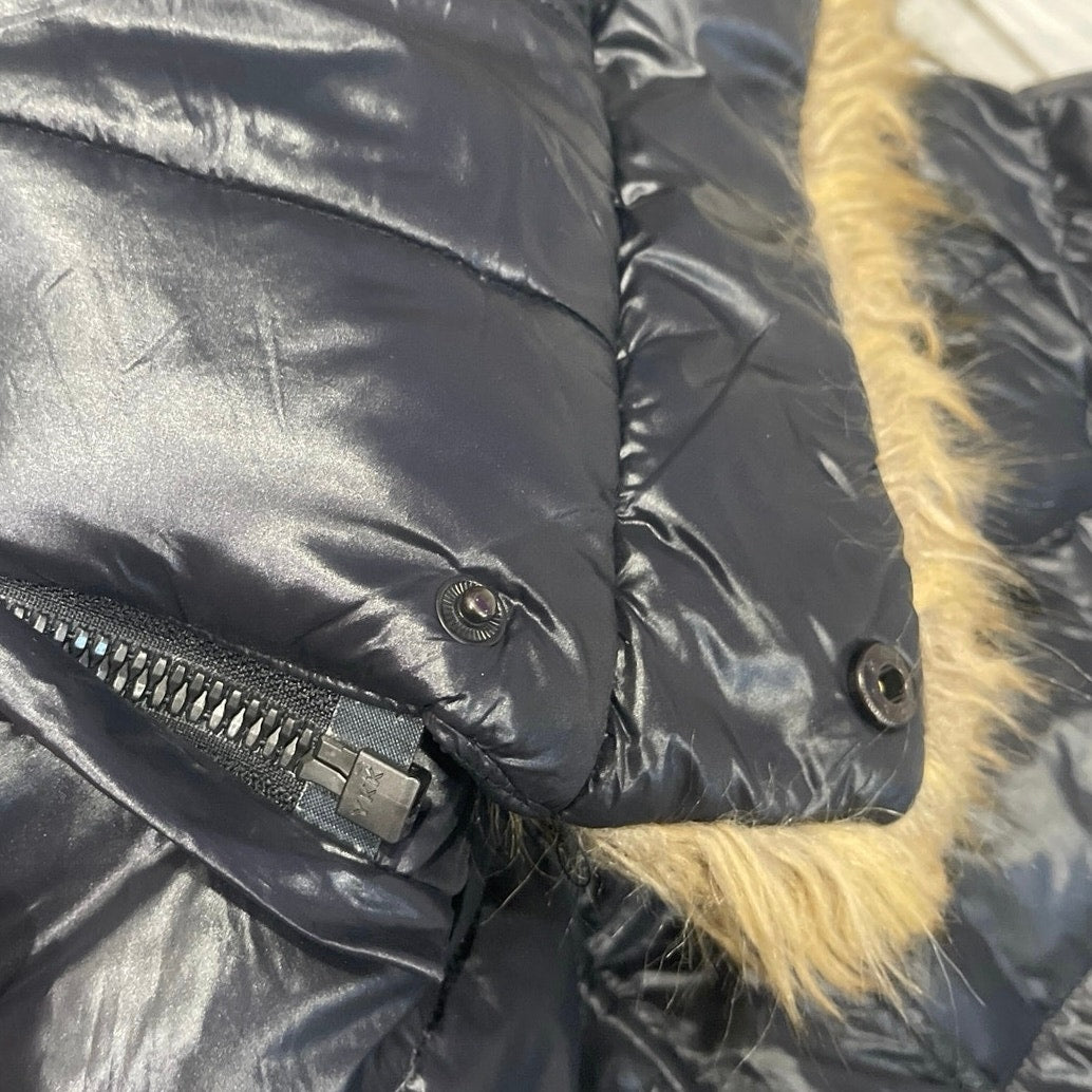 S13 Chelsea Faux Fur Trim Hooded Quilted Down Puffer Coat Jacket SZ S Winter