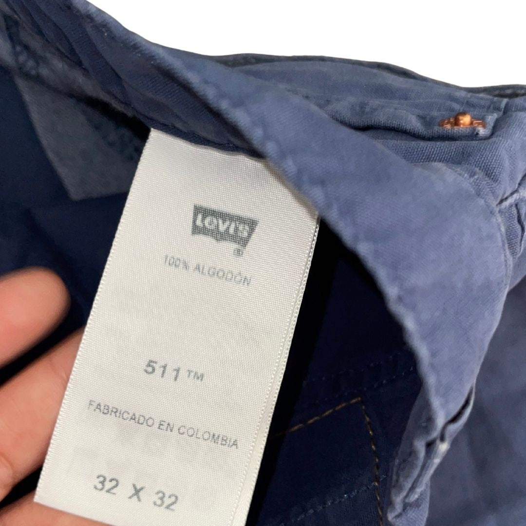 Levi's Mens 511 Slim Fit Navy Blue Chino Denim Pants Size 32X32 Casual Preppy