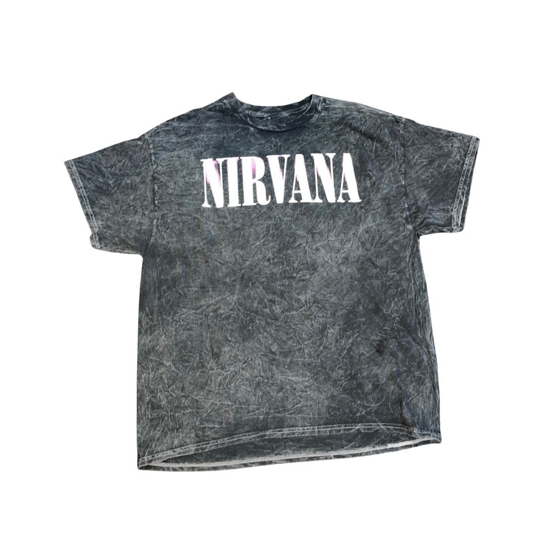 Nirvana Band Tee Grunge Retro Distressed Black Rock Band T-Shirt Size XL