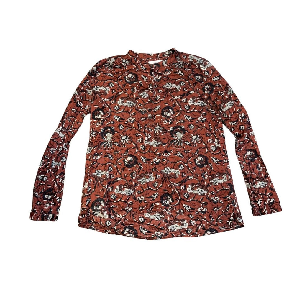 Isabel Marant Etoile Henley Blouse Floral Burgundy Cotton Shirt Euro 38 Size 6