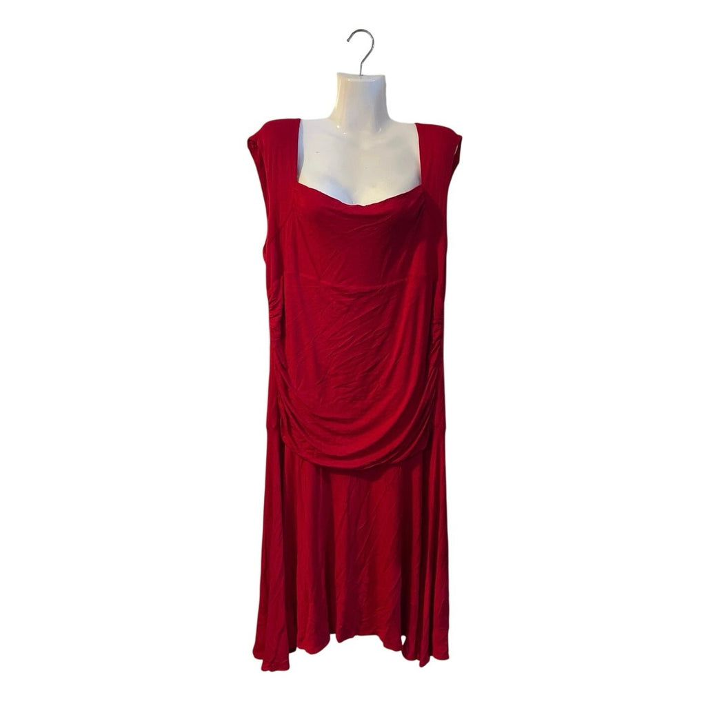 Love...Ady Red Sleeveless Mid Length Dress 1X Knit Draped Ruched Bodycon VTG 90s