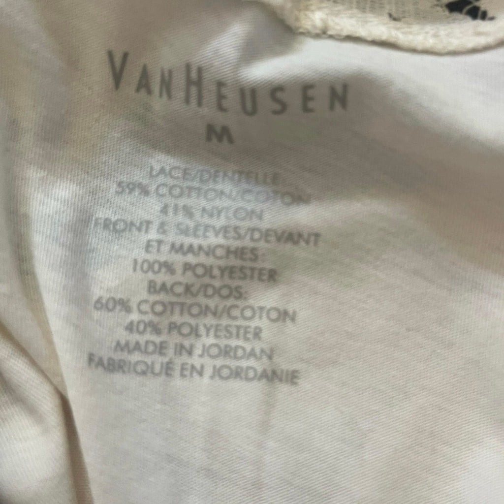 Van Heusen 3/4 Sleeve Lace flowered long-sleeved top blouse Size Medium Boho