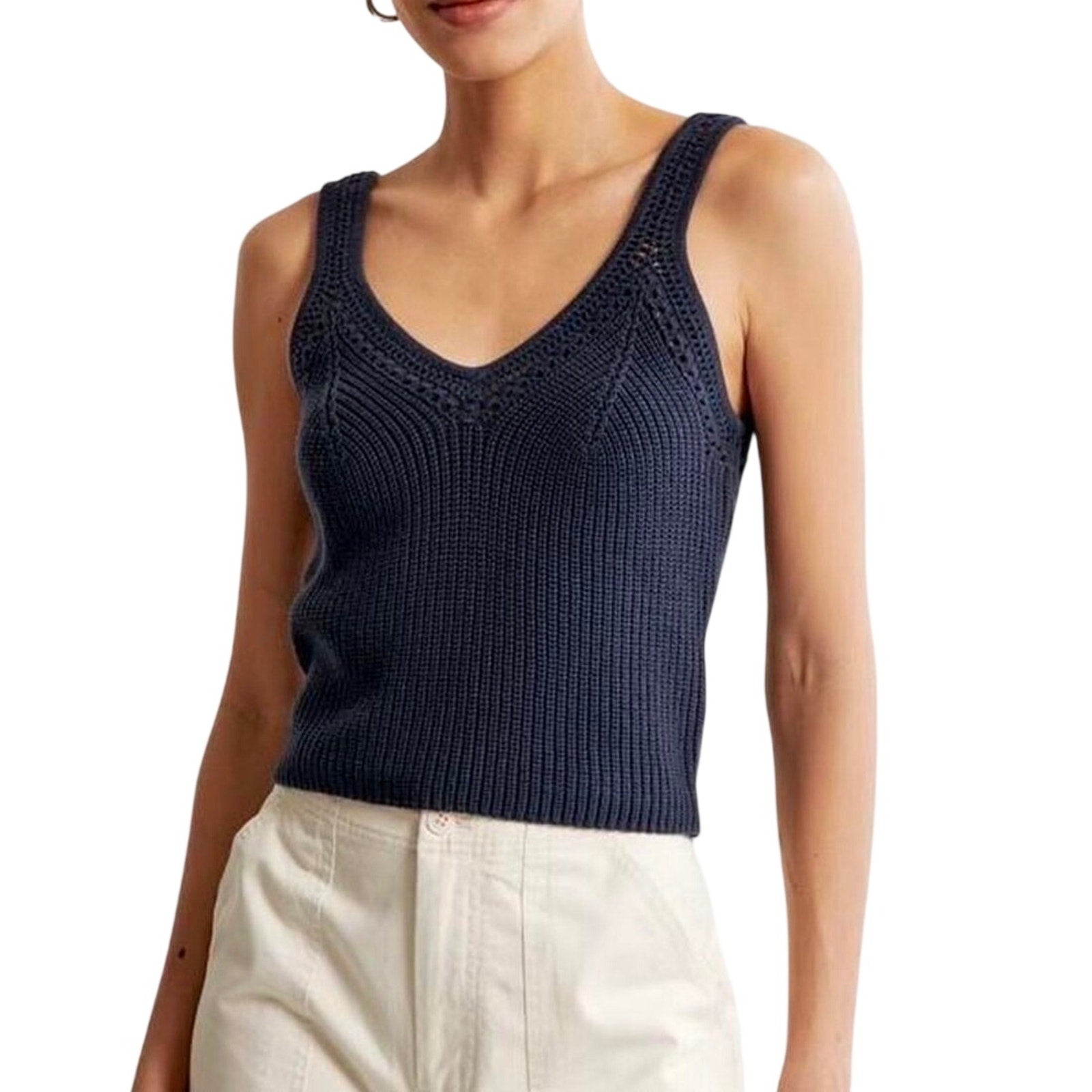 Abercrombie & Fitch V-Necke Pointelle Knit Sweater Tank SZ Medium Boho Chic Y2K