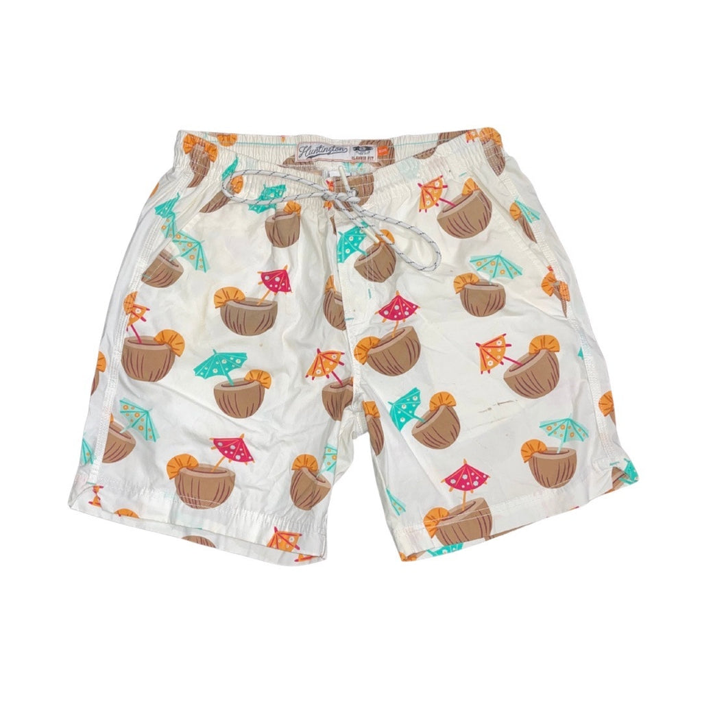 Huntington Beach Club Men Coconut Drink Board Novelty Swim Shorts Small Vacation