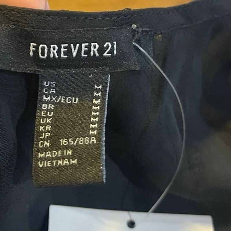 Forever 21 Black Sheer V-Neck Long Sleeve Bodysuit Faux Wrap Front SZ M Party NW