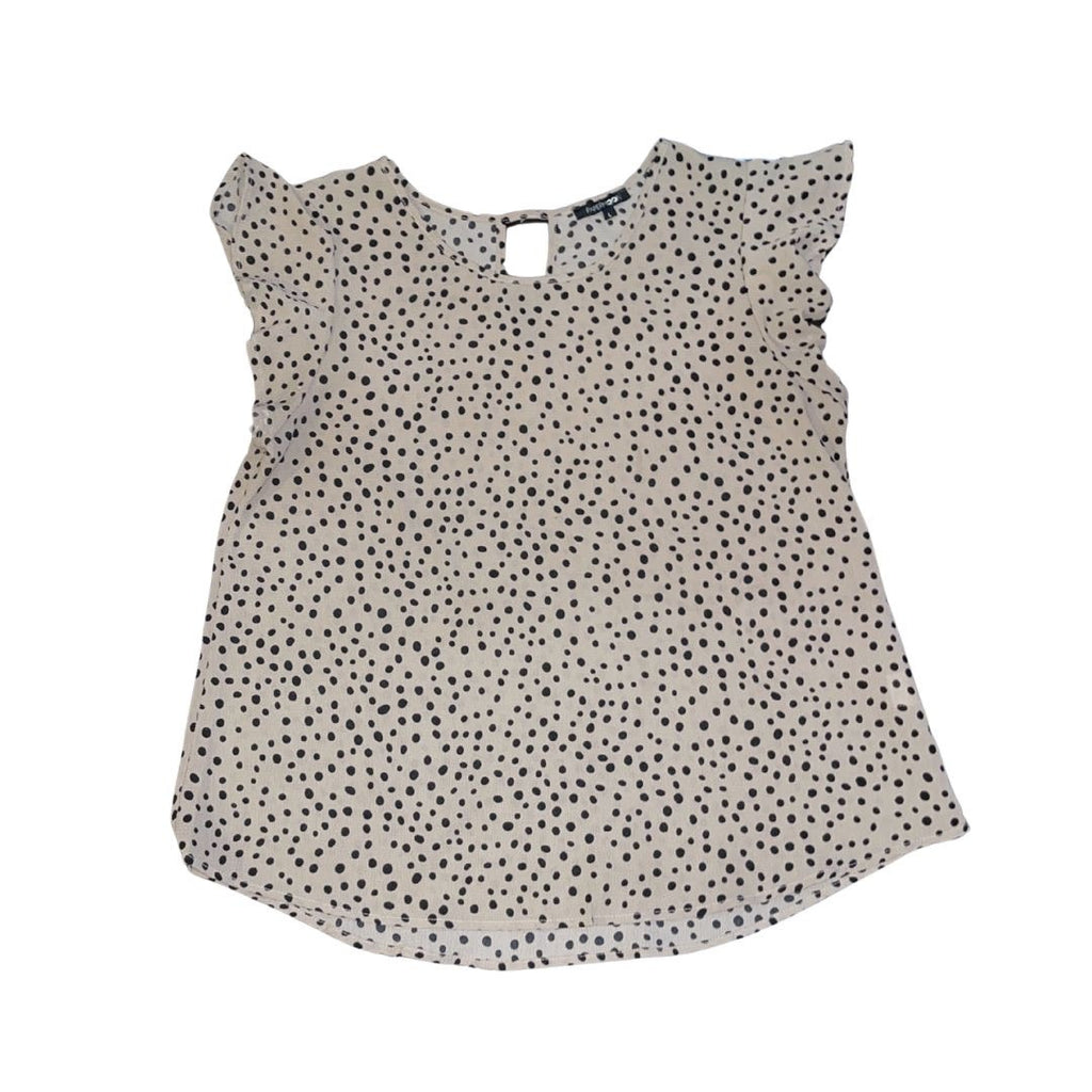 Papermoon Tan and Black Polka Dot Blouse Size Large Flutter Sleeves Chic Office