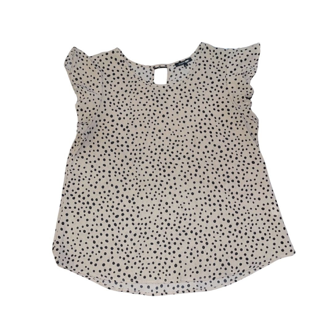 Papermoon Tan and Black Polka Dot Blouse Size Large Flutter Sleeves Chic Office