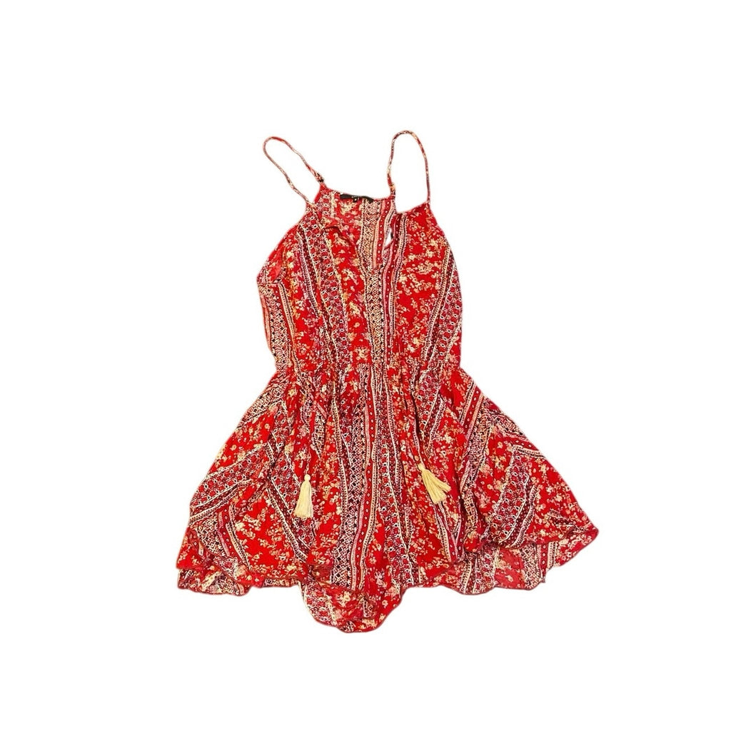 Zaful Boho Style Red Floral Paisley Romper SZ M Western Folk Ditsy Playful