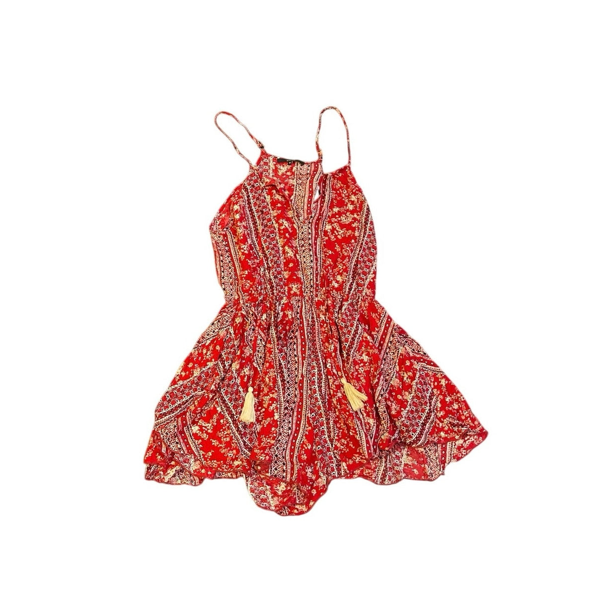 Zaful Boho Style Red Floral Paisley Romper SZ M Western Folk Ditsy Playful