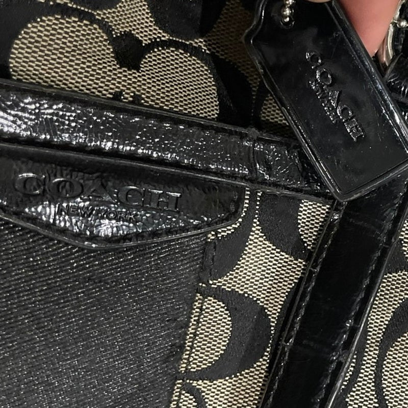 Coach Signature C Black Gray Canvas Tote Shoulder Bag Y2k VTG Flaw Purse