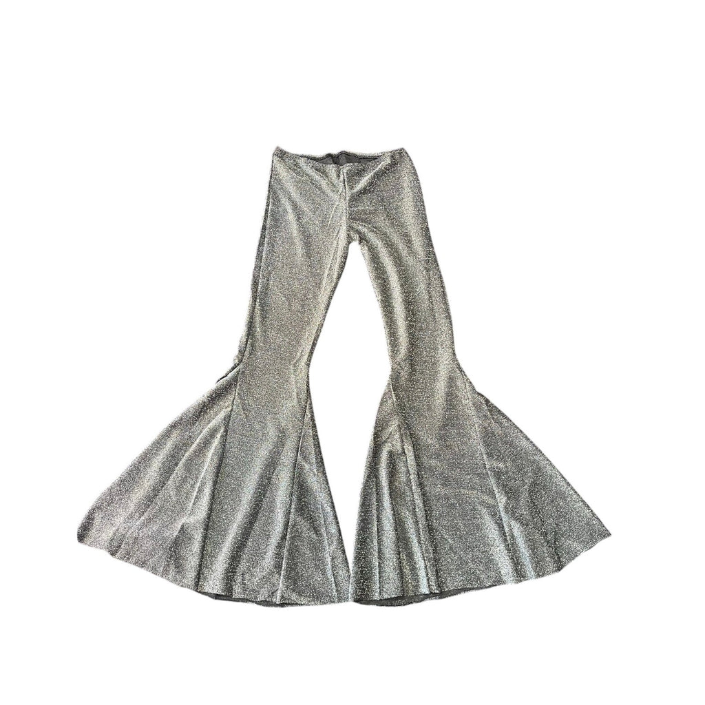 Metallic Silver Disco Glitz Bell Bottom Flare Pants XL Halloween Retro Costume