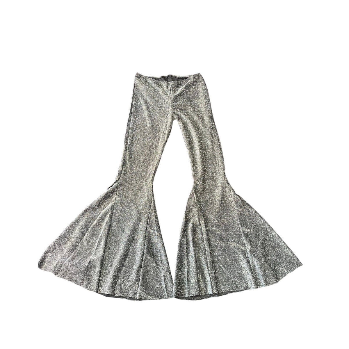 Metallic Silver Disco Glitz Bell Bottom Flare Pants XL Halloween Retro Costume