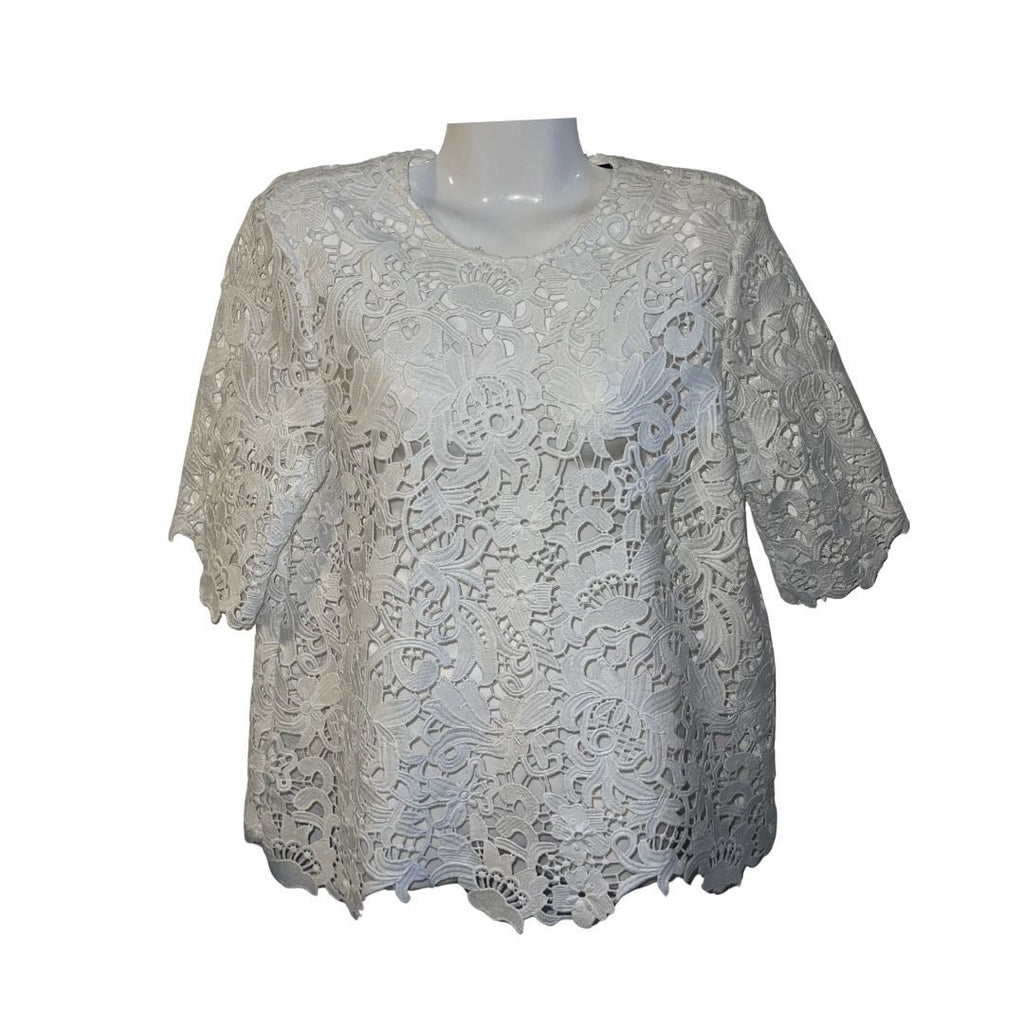 Zara White Floral Lace Crochet Short Sleeve Blouse SZ XS Boho Romantic Chic