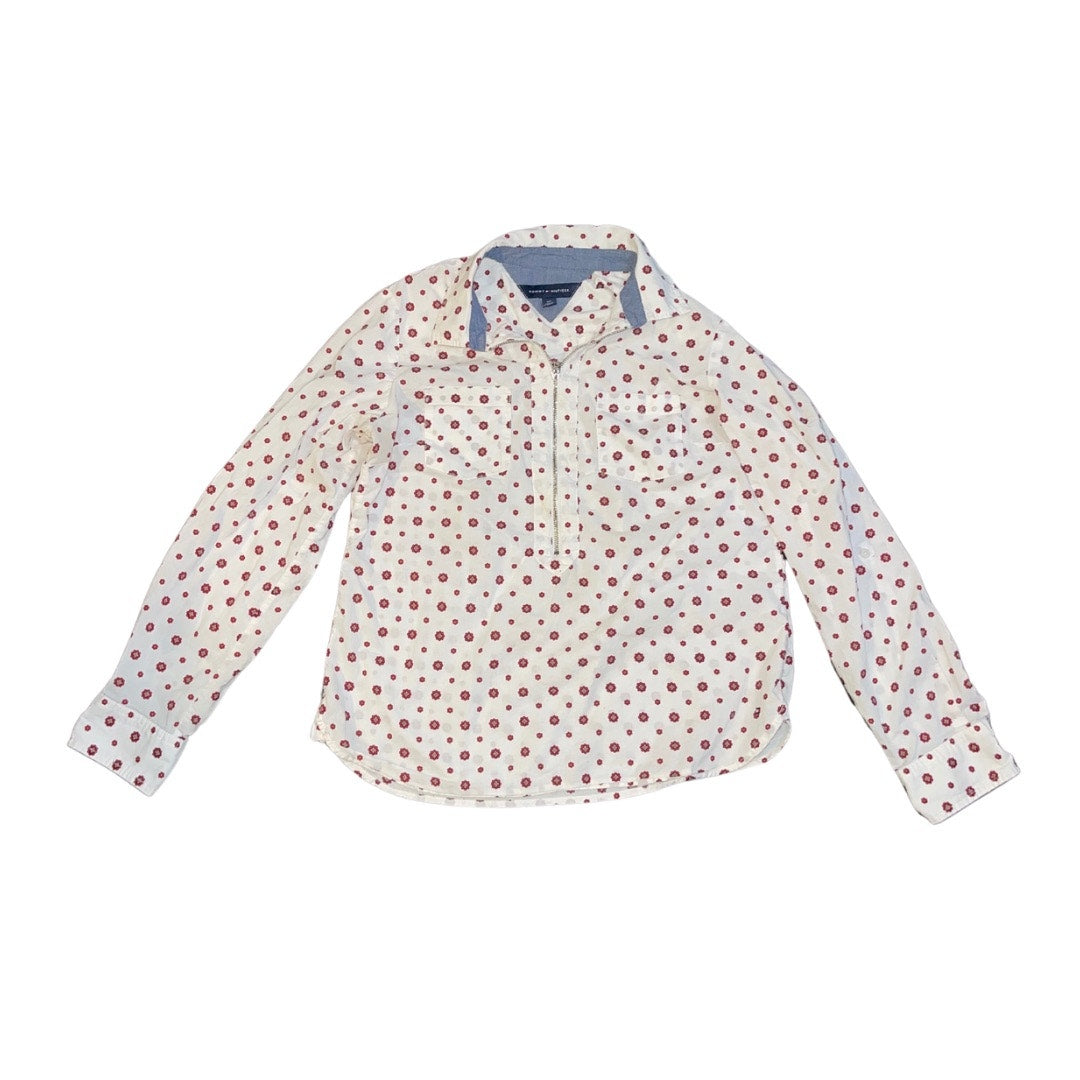 Tommy Hilfiger Long Sleeve 1/4 logo zip floral preppy academia size small