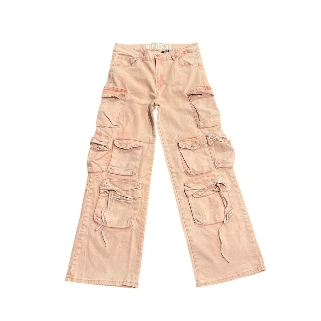 VIP Jeans Pink Multi Pocket Wide Leg Cargo Pants SZ 13/31 Utility Streetwear