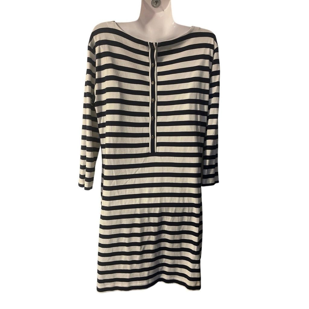 Goodthreads Blue White Stripe 3/4 Sleeve T-Shirt Dress Size M Nautical Coastal