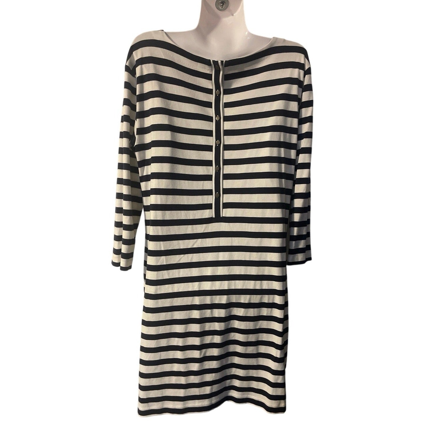 Goodthreads Blue White Stripe 3/4 Sleeve T-Shirt Dress Size M Nautical Coastal
