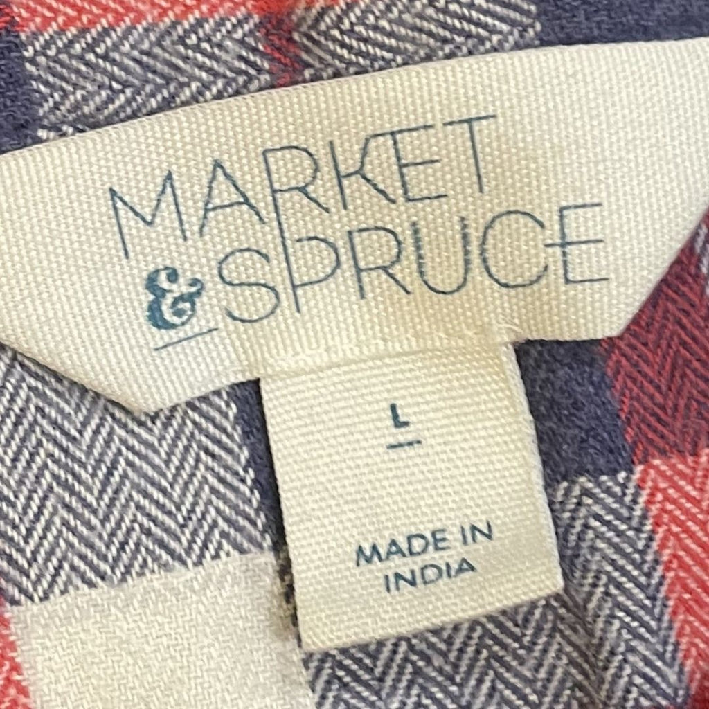 Market & Spruce Ladies Plaid Button Up Long Sleeve Flannel Shirt SZ L Western