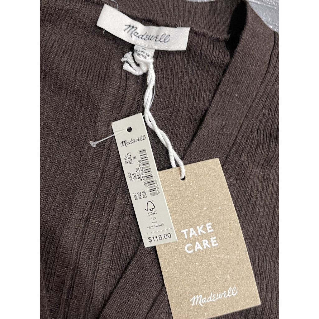 Madewell Merino Wool Silk Blend Brown Button Cardigan Sweater SZ M Slim Fit NWT