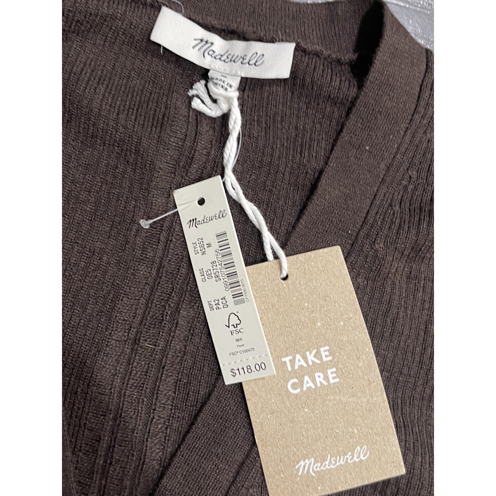Madewell Merino Wool Silk Blend Brown Button Cardigan Sweater SZ M Slim Fit NWT