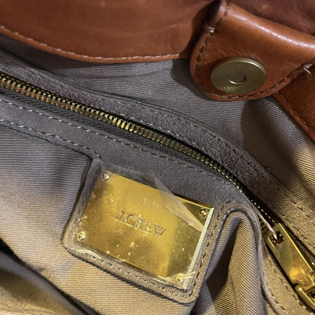 J. Crew Tan Genuine Leather Satchel Top Handle Crossbody Minimalist VTG inspired
