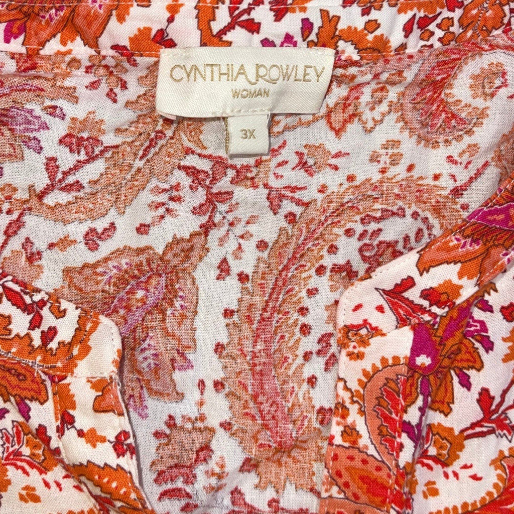 Cynthia Rowley Linen Blend Top Blouse Paisley Floral Design Plus Size 3X