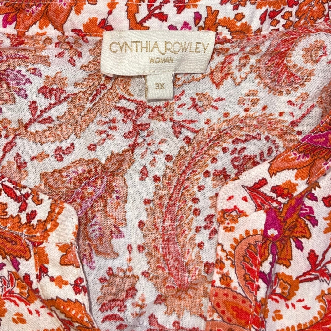 Cynthia Rowley Linen Blend Top Blouse Paisley Floral Design Plus Size 3X
