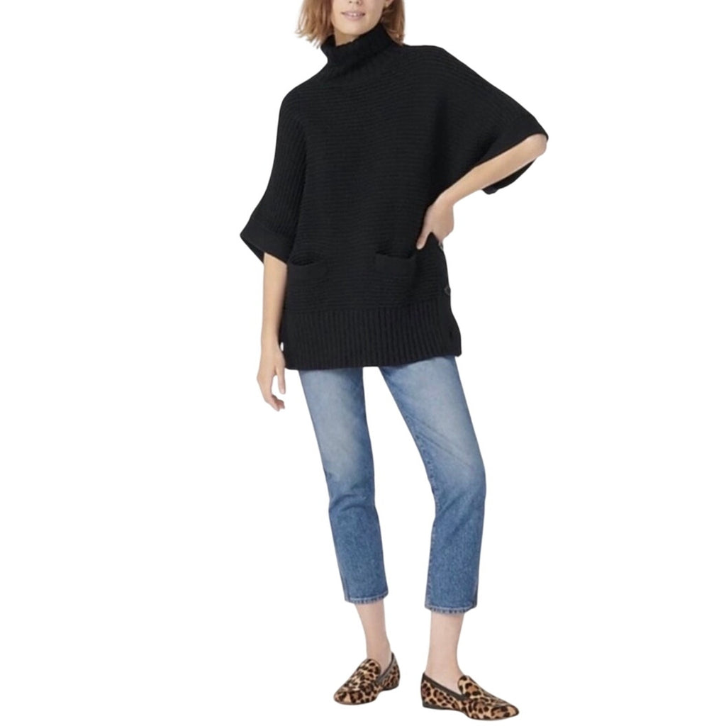 J. Crew Cotton Merino Wool Blend Turtleneck Knit Poncho Sweater Size Large Tunic