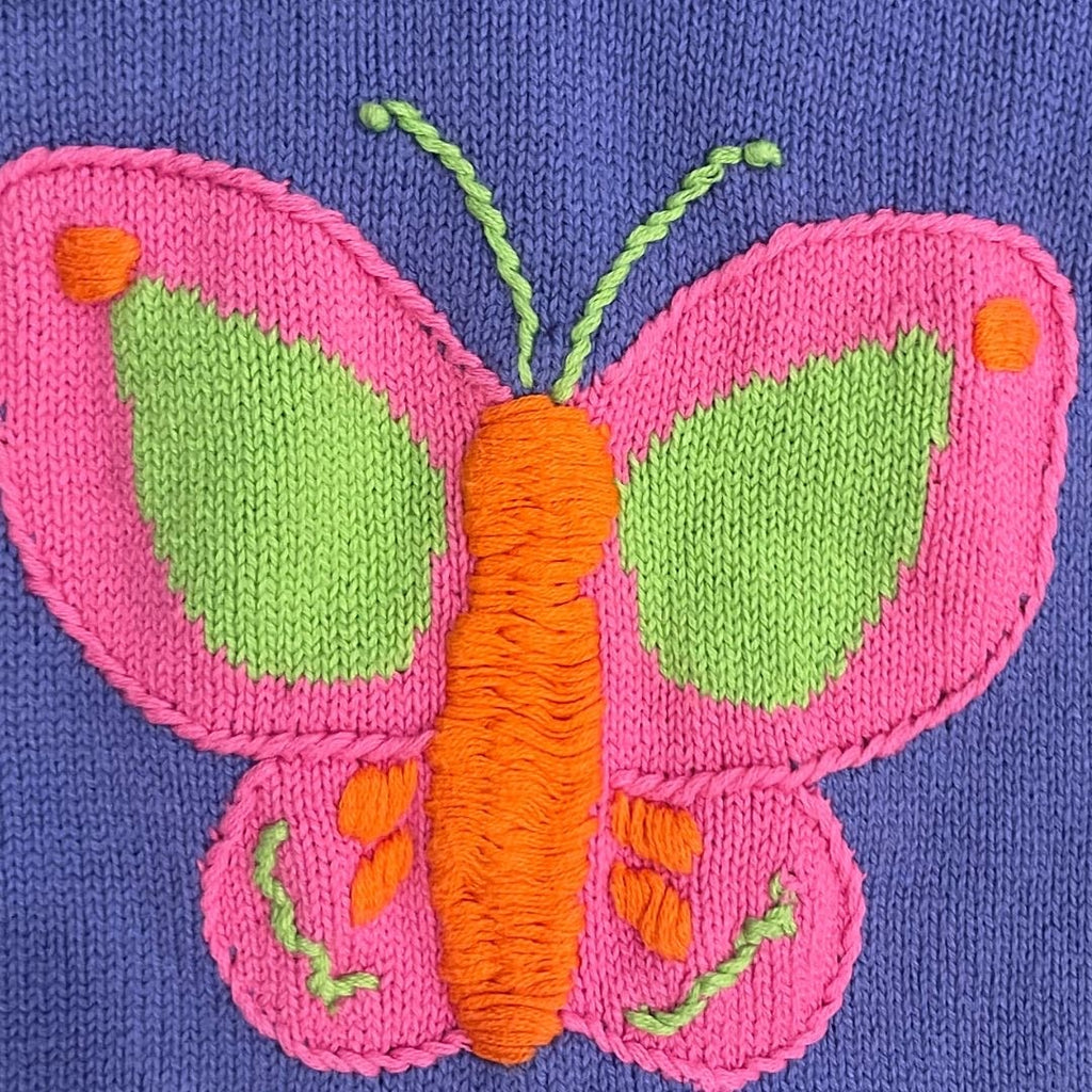 Vintage Quacker Factory Embroidered Butterfly Cotton Blend V-Neck Sweater SZ 1X