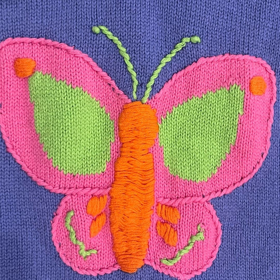 Vintage Quacker Factory Embroidered Butterfly Cotton Blend V-Neck Sweater SZ 1X