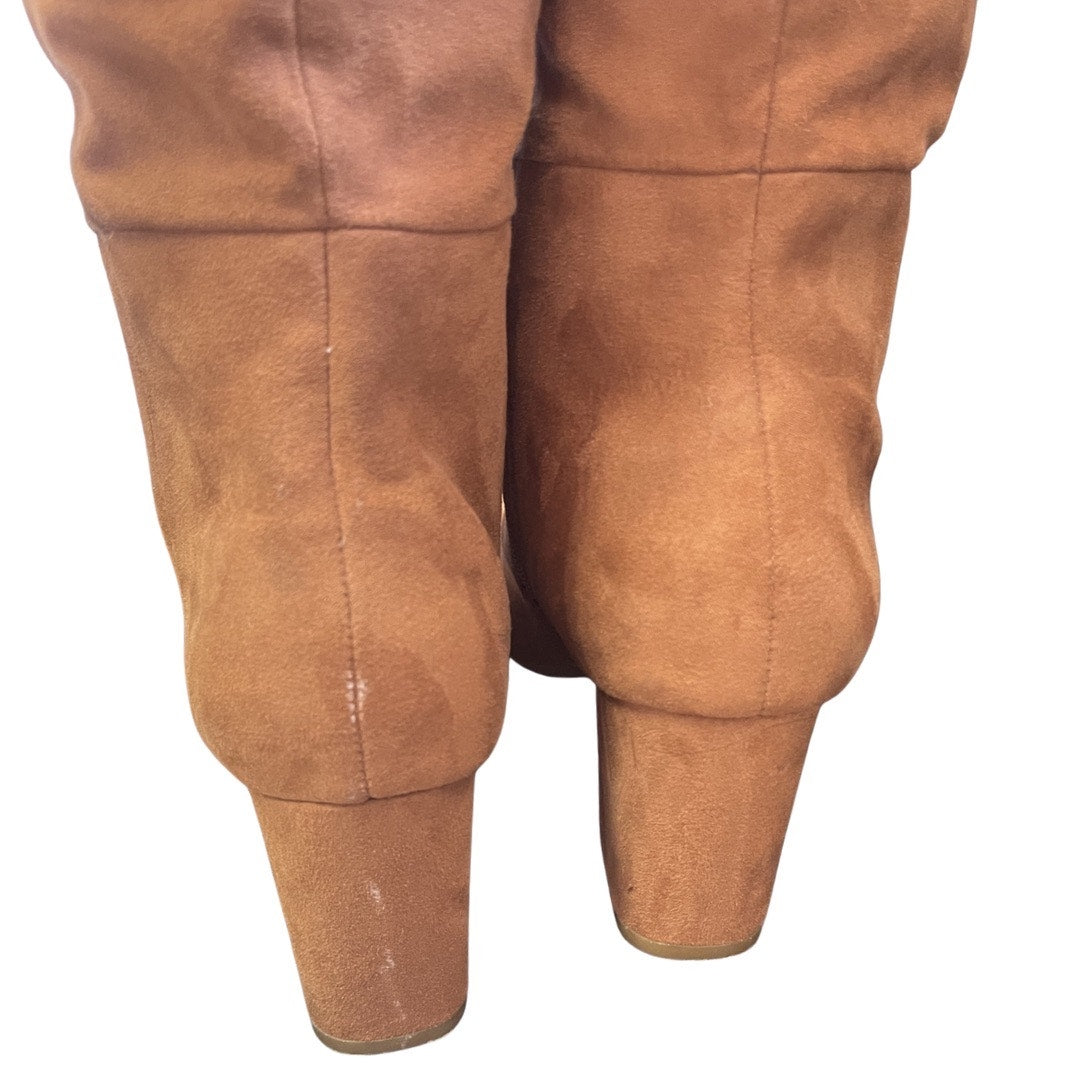 Calvin Klein Cosetta Faux Suede High Calf Tall Boots SZ 9 Heel Classy Boho Chic