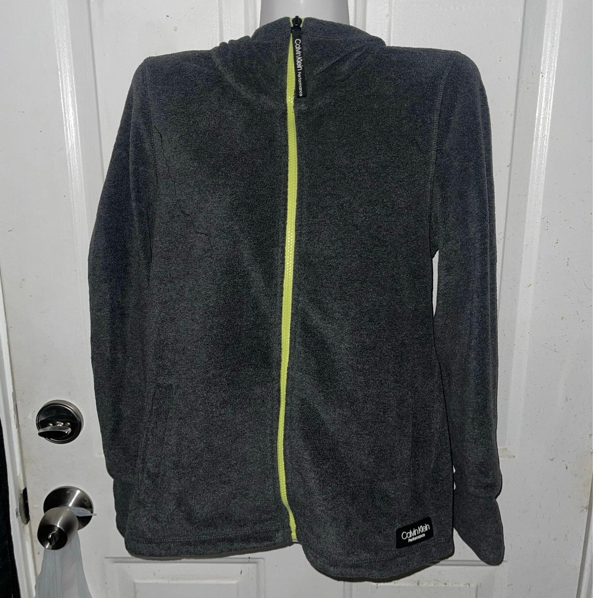 Calvin Klein Performance Fleece Hooded Zip up Mock Neck Jacket Gray Size XS
