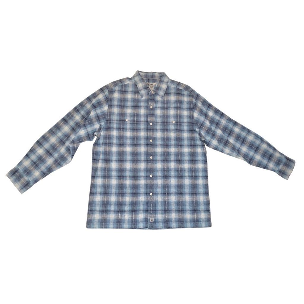 Ezekiel Men's Large Cotton Blue Plaid Flannel Long Sleeve button up shirt